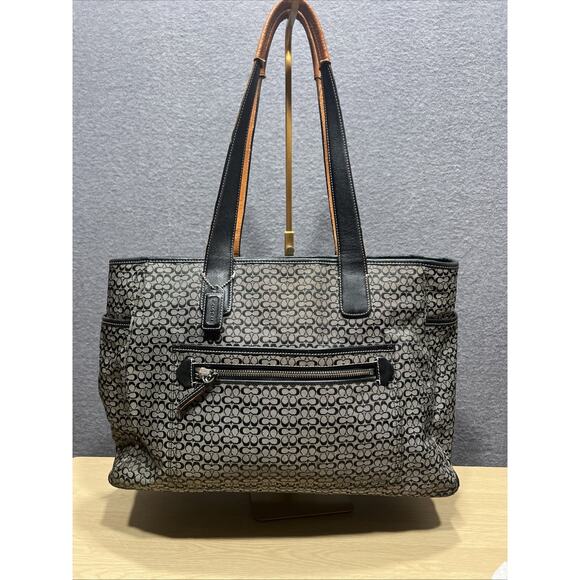 Coach Tote Bag Canvas Black Authentic Diaper Bag - Picture 1 of 16